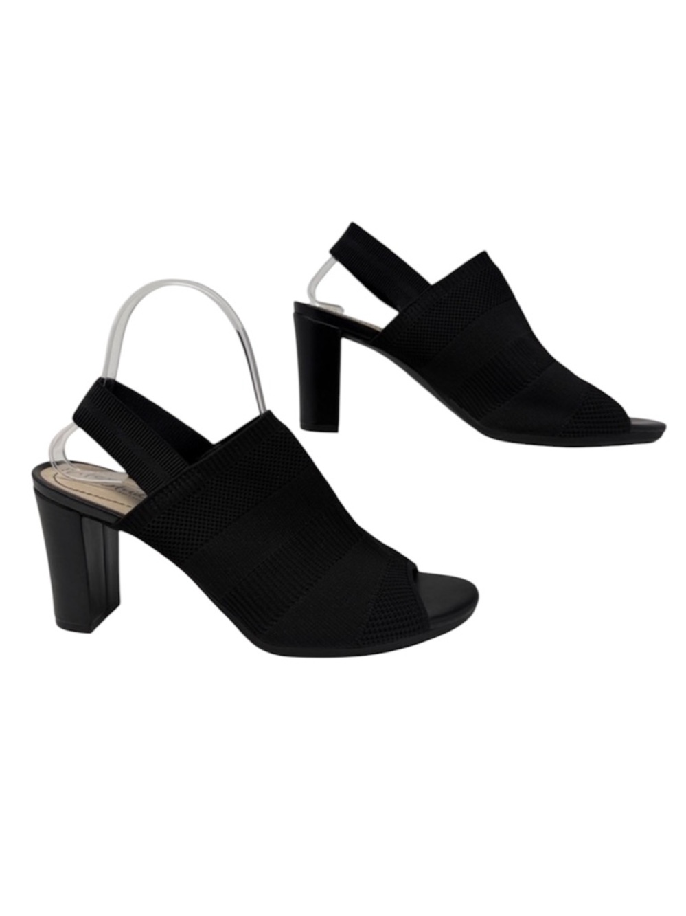 Life Stride Afton Black Stretch Knit Slingback Peep Toe Heels Size 9 1/2